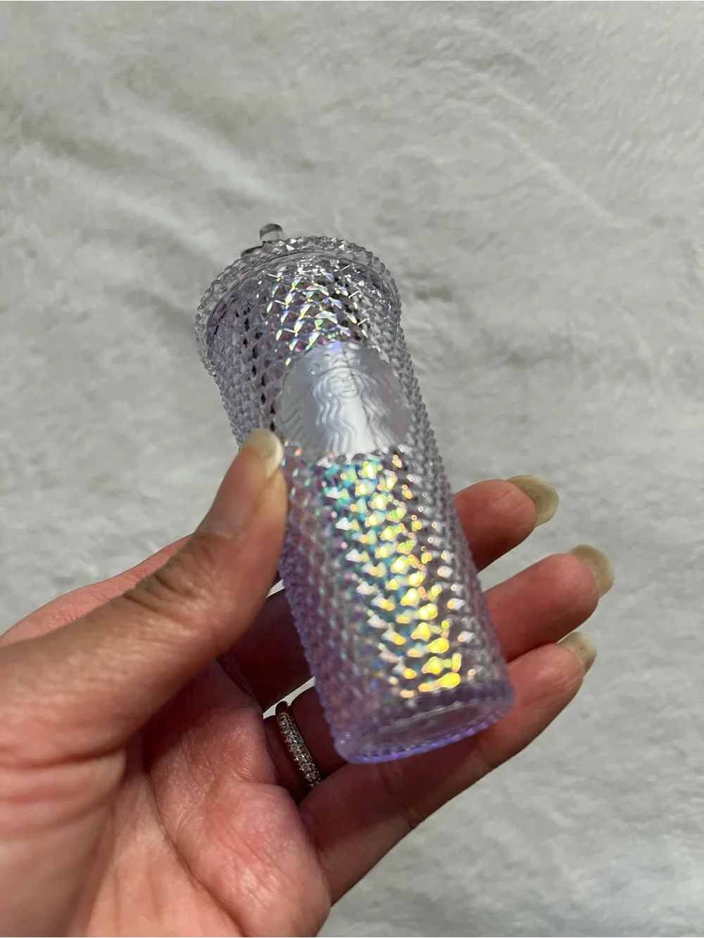 Starbucks white Iridescent Studded Cold Cup with Clear Straw
